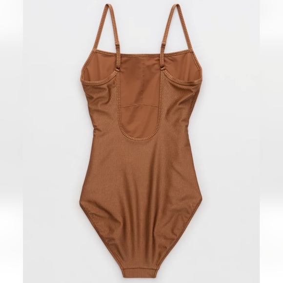 NWT Aerie Shine Rib Scoop Full Coverage One Piece Swimsuit - Picture 2 of 4